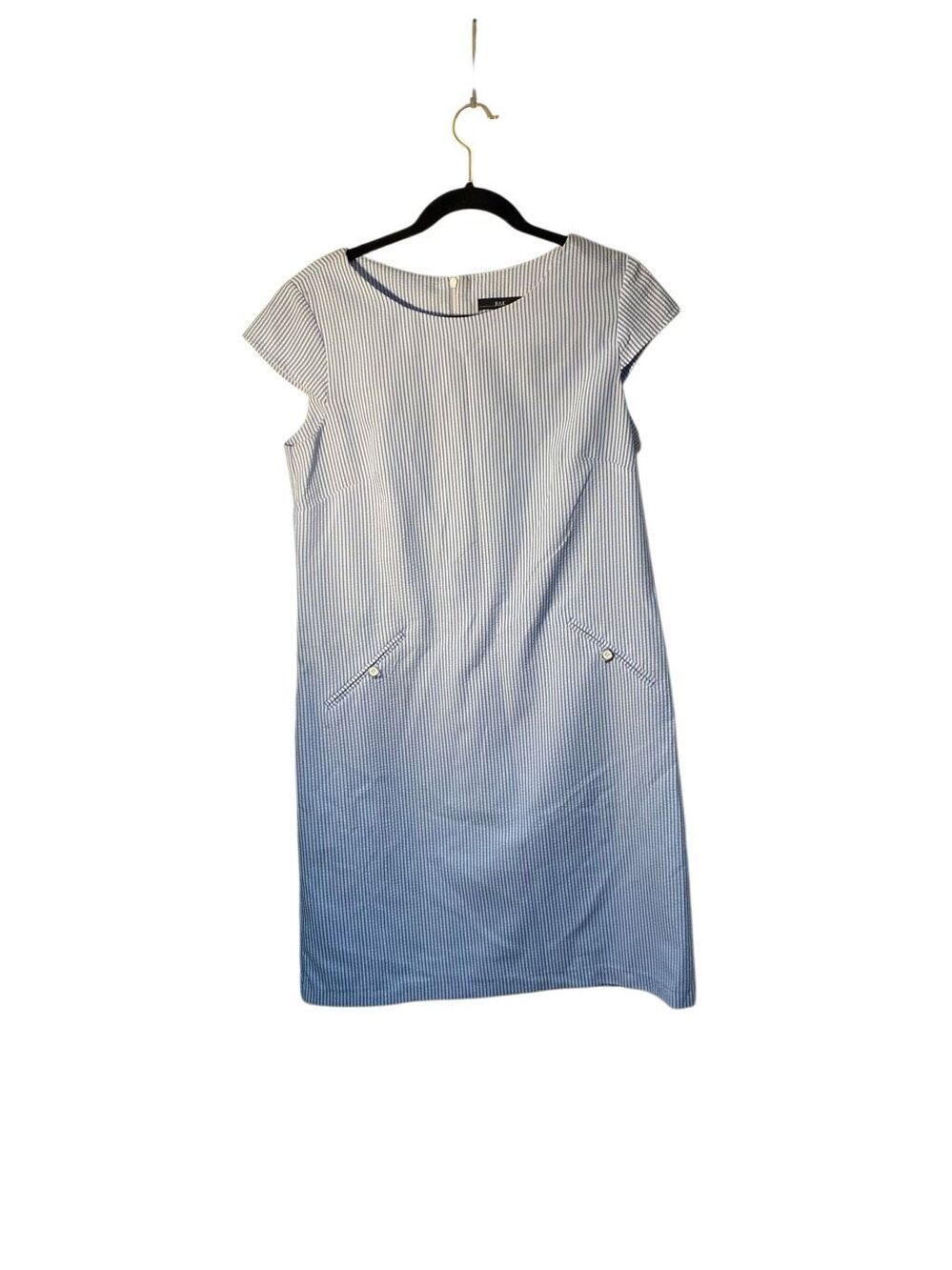 R&K originals women’s seersucker blue and white striped dress 10